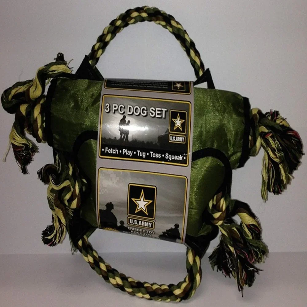 ARMY FRISBEE, BONE & RETRIEVAL STICK SQUEAK SET
